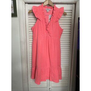 Vineyard Vines Double Gauze Tier Ruffle Dress Washed Neon Pink Size XS